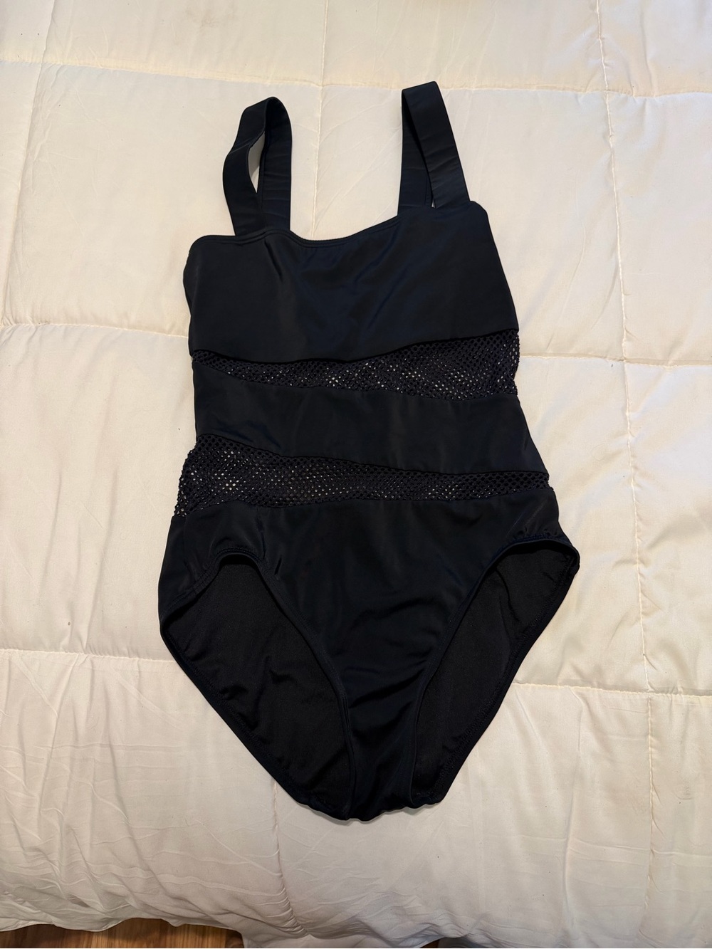 Carmen Marc Valvo Black One-Piece Swimsuit with Mesh Insets